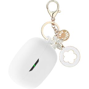 Case Cover Compatible with JBL Vibe Beam, Ziseyoru Silicone JBL Vibe Beam Earbuds Case with Accessorie Bling Keychain Shockproof Protective Cover for Women Girl (Black)