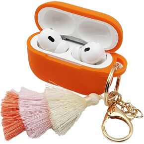 Case Cover for Airpod Pro Charging Case, Upgraded Air Pods Silicone Case Skin with Cute Tassel Keychain Kit (Rose Pink)