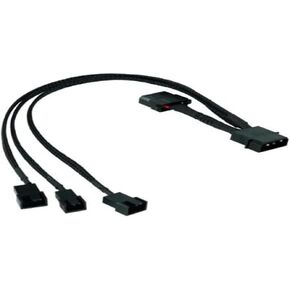 Phobya Y-Cable, 4-Pin Molex to 2X 4-Pin (PWM) and 1x 3-Pin, 30cm, Sleeved, Black