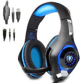Beexcellent Gaming Headset with Mic for New Xbox One, PS4, PC - Surround Sound, Noise Reduction Game Earphone - Easy Volume Control & LED Lighting - 3.5MM Jack for Smart Phone, Laptops, Computer