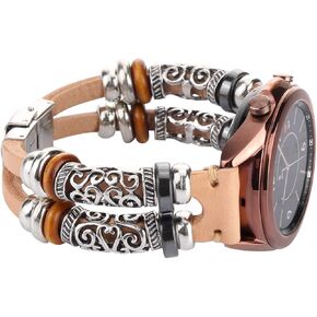 Compatible with Samsung Galaxy Watch 7&FE&6&5&4&3 Band/40mm 44mm/Watch 5 Pro/Watch 6&4 Classic 43mm/47mm/42mm/46mm/Active 2/Garmin Venu, 20mm Leather Bracelet Metal Buckle Strap for Women&Men