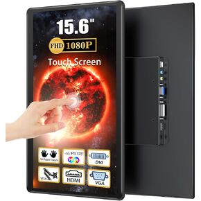 Touchscreen Monitor 15.6 Inch FHD1920×1080P IPS HDR 60Hz Touch Screen Monitor HDMI VGA DVI Touch Monitor with 10-Point Multi-Touch VESA Monitor with Speakers Touchscreen for Laptop Mini PC