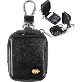 MRPLUM Earbud Carrying Case Small PU Leather Hard Portable Earphone Case Protective Storage Pouch Bag with Mesh Pocket & Keychain for Wireless Headphone USB Cable