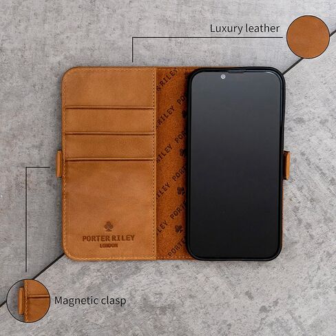 Porter Riley - Leather Case for iPhone 14. Premium Genuine Leather Stand/Cover/Wallet/Flip Case with [Card Slots] [Horizontal Stand] [Durable Frame] (Chocolate Brown) in Saudi Arabia