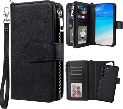 Case for Samsung S23, 2 in 1 Magnetic Detachable Shockproof Case, Flip Folio PU Leather Cover with Card Slot for Samsung Galaxy S23, Black in Saudi Arabia