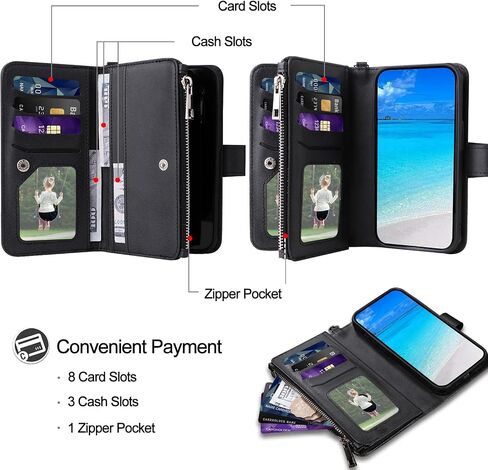 Case for Samsung S23, 2 in 1 Magnetic Detachable Shockproof Case, Flip Folio PU Leather Cover with Card Slot for Samsung Galaxy S23, Black in Saudi Arabia