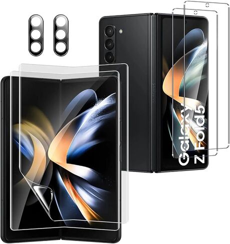 [واقي شاشة أمامي من الزجاج المقسى 6 في 1 لهاتف Samsung Galaxy Z Fold 5+ طبقة داخلية ناعمة من مادة TPU تحمي الشاشة الكبيرة + واقي عدسة الكاميرا [مقاوم للخدش] [خالٍ من الفقاعات] in Kuwait