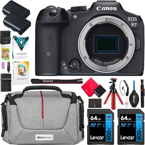 مجموعة كاميرا Canon EOS R7 بدون مرآة APS-C بعدسة قابلة للتبديل 5137C002 مع حقيبة تصوير ديكو جير + 2 × بطارية + 2 × بطاقات ذاكرة سعة 64 جيجابايت + مجموعة ملحقات in Saudi Arabia