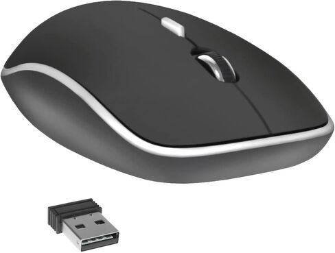 ماوس ضوئي لاسلكي بتردد 2.4 جيجا هرتز، جهاز استقبال USB لأجهزة الكمبيوتر المحمول، أسود مع لمسة نهائية ناعمة الملمس in Kuwait