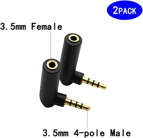 محول صوت 3.5 ملم 90 درجة، محول الزاوية اليمنى ذكر إلى أنثى محول مقبس ستيريو مطلي بالذهب (عبوة من قطعتين) in Kuwait