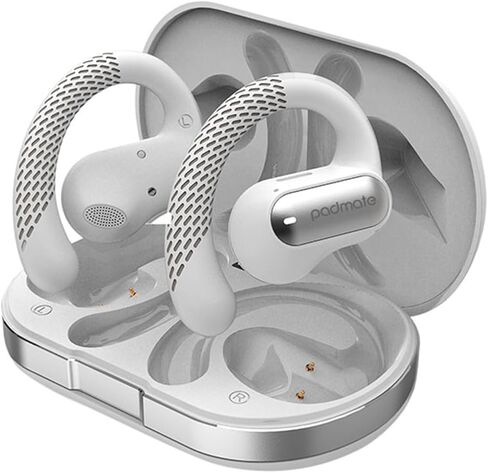 Padmate Open Ear Wireless Stereo Earbuds Bluetooth 5.3 Headphones Over 72hrs Playtime Charging Case, LED Power Display Over Ear Earhook, Noise Cancelling & Deep Bass Headset Sport White in Kuwait