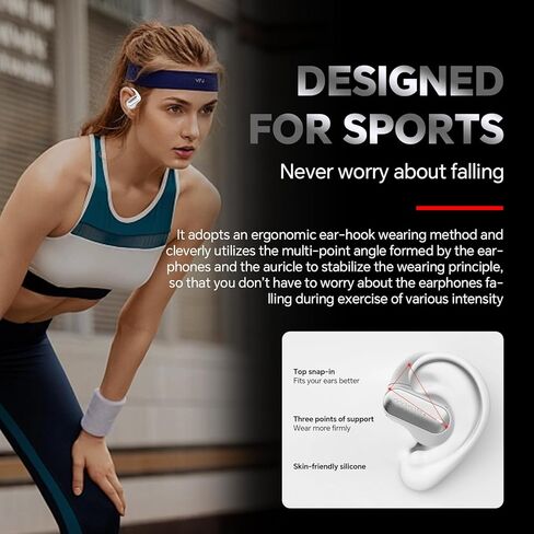 Padmate Open Ear Wireless Stereo Earbuds Bluetooth 5.3 Headphones Over 72hrs Playtime Charging Case, LED Power Display Over Ear Earhook, Noise Cancelling & Deep Bass Headset Sport White in Kuwait