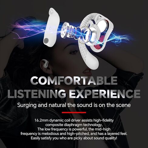 Padmate Open Ear Wireless Stereo Earbuds Bluetooth 5.3 Headphones Over 72hrs Playtime Charging Case, LED Power Display Over Ear Earhook, Noise Cancelling & Deep Bass Headset Sport White in Kuwait