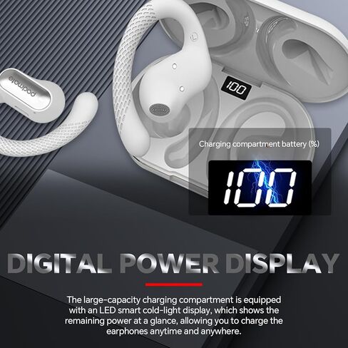 Padmate Open Ear Wireless Stereo Earbuds Bluetooth 5.3 Headphones Over 72hrs Playtime Charging Case, LED Power Display Over Ear Earhook, Noise Cancelling & Deep Bass Headset Sport White in Kuwait