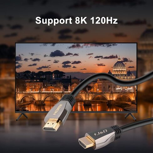 كابل J&D 10K 8K HDMI 2.1، إصدار 2.1 محول كابل HDMI يدعم 8K@60 هرتز 4K@120 هرتز ديناميكي HDR eARC Dolby مع عرض نطاق ترددي 48 جيجابت في الثانية لجهاز PS5، وXbox Series X/S، وRTX 3080/3090، 6.5 قدم in Saudi Arabia