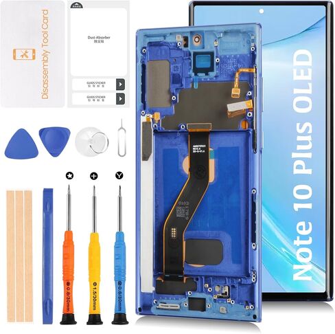 شاشة Note 10+ 5G OLED LCD + إطار أزرق Aura لهاتف Samsung Galaxy Note10 Plus/5G SM-N975U N975W N976U 6.8 بوصة شاشة LCD بديلة تعمل باللمس مجموعة محول رقمي in Kuwait