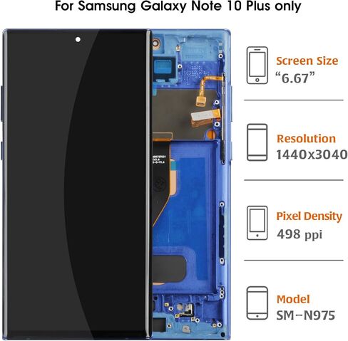 شاشة Note 10+ 5G OLED LCD + إطار أزرق Aura لهاتف Samsung Galaxy Note10 Plus/5G SM-N975U N975W N976U 6.8 بوصة شاشة LCD بديلة تعمل باللمس مجموعة محول رقمي in Kuwait