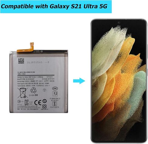 بطارية بديلة EB-BG998ABY لهاتف Samsung Galaxy S21 Ultra 5G SM-G998B/DS SM-G998U SM-G998B مع مجموعة أدوات مجانية. in Saudi Arabia