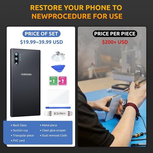 Back Cover Glass for Samsung Galaxy Note 10 SM-N970 Rear Housing Replacement with Camera Lens + Repair Tool Kit Genuine Rear Glass (Black) in Kuwait