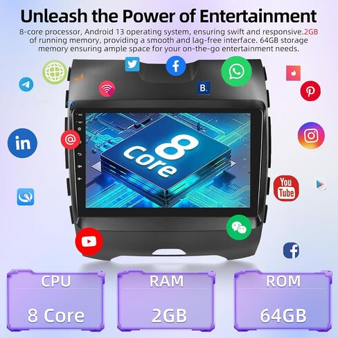 Car Radio for Ford Edge 2015-2018 with Wireless Carplay & Android Auto - 8 Core Android 13 2+64G - 9 Inch Touchscreen Radio with WiFi & 32EQ DSP + AHD Rear View Camera in Saudi Arabia