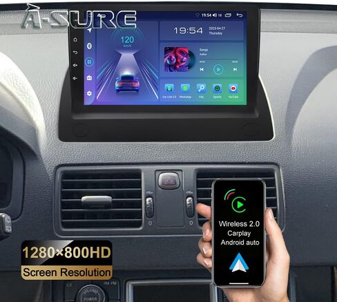 Asure ترقية ستيريو السيارة لفولفو XC90 MK1 2002-2014،9 بوصة 1280 × 800 شاشة لمس 4 كور 2 جيجابايت + 32 جيجابايت راديو السيارة، وحدة ملاحة GPS مع Carplay Android Auto، مشغل الوسائط المتعددة للسيارة in Kuwait