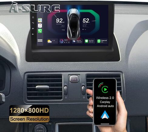 Asure ترقية ستيريو السيارة لفولفو XC90 MK1 2002-2014،9 بوصة 1280 × 800 شاشة لمس 4 كور 2 جيجابايت + 32 جيجابايت راديو السيارة، وحدة ملاحة GPS مع Carplay Android Auto، مشغل الوسائط المتعددة للسيارة in Kuwait