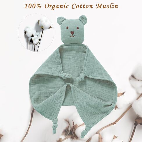 Organic Muslin Loveys for Babies,Soft & Breathable Security Blankets for Babies,Baby Snuggle Toy Stuffed Animals Newborn Baby Gifts for Boys and Girls. (Green) in Saudi Arabia