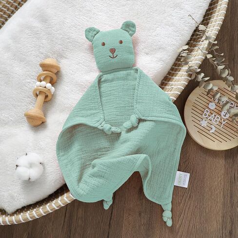 Organic Muslin Loveys for Babies,Soft & Breathable Security Blankets for Babies,Baby Snuggle Toy Stuffed Animals Newborn Baby Gifts for Boys and Girls. (Green) in Saudi Arabia