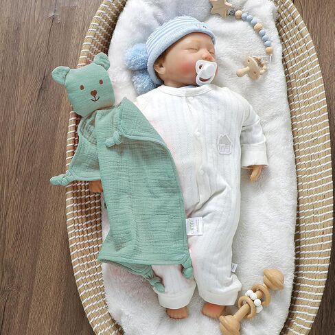 Organic Muslin Loveys for Babies,Soft & Breathable Security Blankets for Babies,Baby Snuggle Toy Stuffed Animals Newborn Baby Gifts for Boys and Girls. (Green) in Saudi Arabia