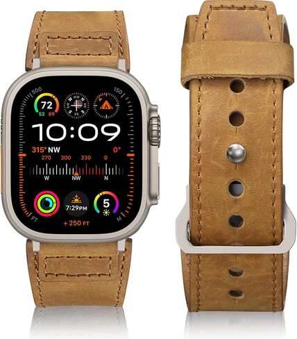 Maledan Leather Bands Compatible with Apple Watch Ultra 2 & Ultra Band 49mm 45mm 44mm 42mm Men Women, Top Grain Vintage Genuine Leather Replacement Strap Band for Ultra SE iWatch Series 9 8 7 6 5 4 3 in Saudi Arabia