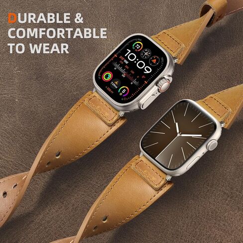 Maledan Leather Bands Compatible with Apple Watch Ultra 2 & Ultra Band 49mm 45mm 44mm 42mm Men Women, Top Grain Vintage Genuine Leather Replacement Strap Band for Ultra SE iWatch Series 9 8 7 6 5 4 3 in Saudi Arabia