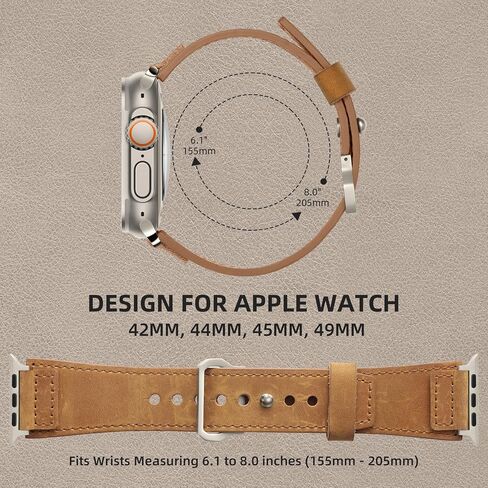 Maledan Leather Bands Compatible with Apple Watch Ultra 2 & Ultra Band 49mm 45mm 44mm 42mm Men Women, Top Grain Vintage Genuine Leather Replacement Strap Band for Ultra SE iWatch Series 9 8 7 6 5 4 3 in Saudi Arabia
