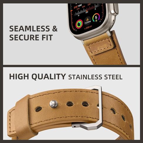 Maledan Leather Bands Compatible with Apple Watch Ultra 2 & Ultra Band 49mm 45mm 44mm 42mm Men Women, Top Grain Vintage Genuine Leather Replacement Strap Band for Ultra SE iWatch Series 9 8 7 6 5 4 3 in Saudi Arabia