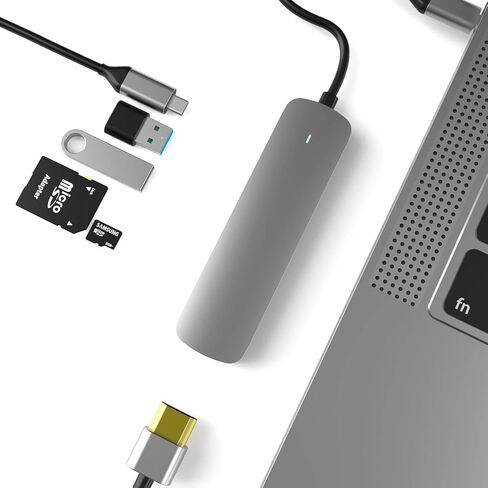 موزع USB C، محول USB-C من الألومنيوم 6 في 1 مع محول HDMI 4K، توصيل طاقة USB-C، قارئ بطاقات SD وMicro SD متوافق مع أجهزة USB-C 5 in Saudi Arabia