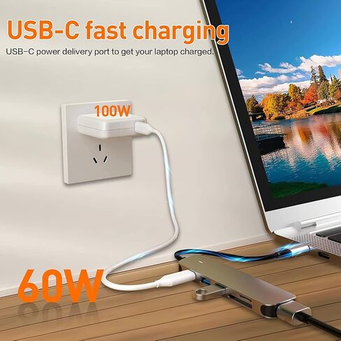 موزع USB C، محول USB-C من الألومنيوم 6 في 1 مع محول HDMI 4K، توصيل طاقة USB-C، قارئ بطاقات SD وMicro SD متوافق مع أجهزة USB-C 5 in Saudi Arabia