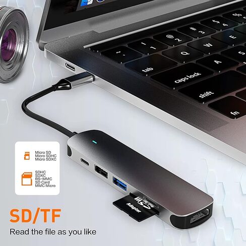 موزع USB C، محول USB-C من الألومنيوم 6 في 1 مع محول HDMI 4K، توصيل طاقة USB-C، قارئ بطاقات SD وMicro SD متوافق مع أجهزة USB-C 5 in Saudi Arabia