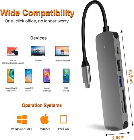 موزع USB C، محول USB-C من الألومنيوم 6 في 1 مع محول HDMI 4K، توصيل طاقة USB-C، قارئ بطاقات SD وMicro SD متوافق مع أجهزة USB-C 5 in Saudi Arabia