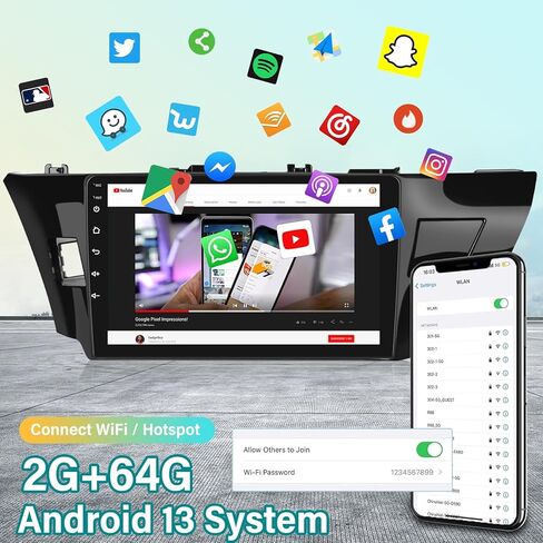 راديو سيارة 2+64 جيجا لسيارة Toyota Corolla 2013 2014 2015 2016 مع Apple Carplay وAndroid Auto - شاشة ستيريو تعمل باللمس 10.1 بوصة تعمل بنظام Android مع WiFi/مرآة Link/FM&RDS in Saudi Arabia