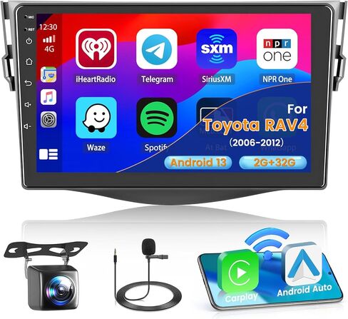 راديو ستيريو للسيارة 2+32G Android 13 لسيارة Toyota RAV4 2006-2012، وحدة رأس شاشة لمس عالية الدقة 9 بوصة مع Apple CarPlay Android Auto اللاسلكي، كاميرا احتياطية AHD، وصلة مرآة، GPS، WiFi، DSP in Saudi Arabia