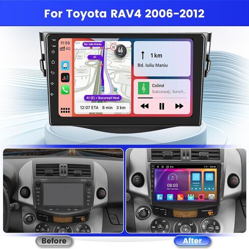راديو ستيريو للسيارة 2+32G Android 13 لسيارة Toyota RAV4 2006-2012، وحدة رأس شاشة لمس عالية الدقة 9 بوصة مع Apple CarPlay Android Auto اللاسلكي، كاميرا احتياطية AHD، وصلة مرآة، GPS، WiFi، DSP in Saudi Arabia