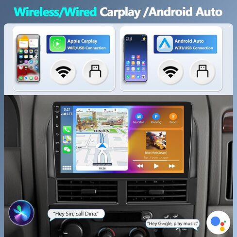 ستيريو سيارة CamECHO 2+64G لسيارة Jeep Grand Cherokee 1999-2004، وحدة رأس Android 13 مع Carplay Android Auto، راديو ستيريو للسيارة بشاشة لمس 9 بوصات مع بلوتوث FM/RDS HiFi GPS WiFi وكاميرا احتياطية in Saudi Arabia