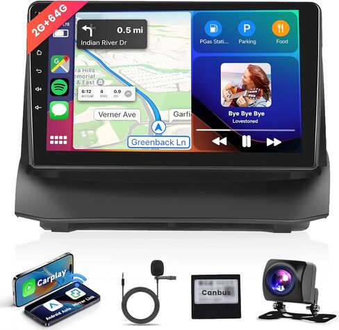 راديو سيارة 2G + 64G لسيارة Ford Fiesta 2009 2010 2011 2012 2013 2014 مع Carplay اللاسلكي Android Auto Mirror Link 9 بوصة 1080P IPS شاشة تعمل باللمس ستيريو سيارة مع Canbus 28UIs WiFi GPS FM RDS كاميرا احتياطية MIC in Saudi Arabia