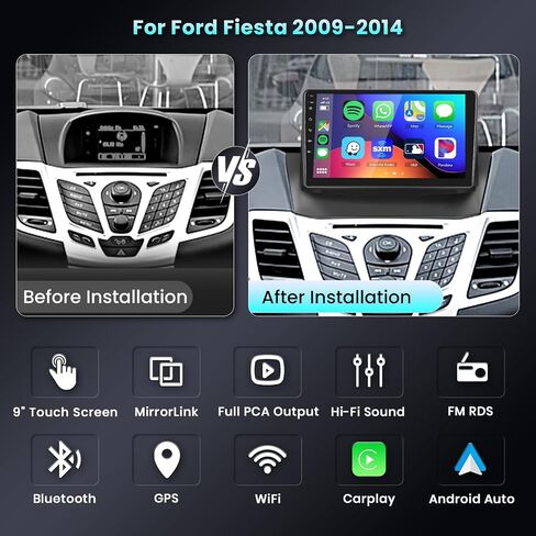 راديو سيارة 2G + 64G لسيارة Ford Fiesta 2009 2010 2011 2012 2013 2014 مع Carplay اللاسلكي Android Auto Mirror Link 9 بوصة 1080P IPS شاشة تعمل باللمس ستيريو سيارة مع Canbus 28UIs WiFi GPS FM RDS كاميرا احتياطية MIC in Saudi Arabia