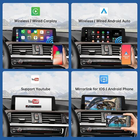 Road Top Wireless Carplay Android Auto لسيارة BMW 3 4 5 Series X3 X4 X5 X6 2012-2016 سنة مع نظام NBT، مجموعة أدوات فك الترميز Carplay التحديثية تدعم Mirrorlink، الكاميرا in Kuwait