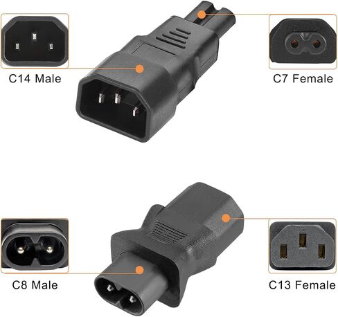 محول طاقة أنثى IEC ذكر C14/C8 إلى C13/C7 لغلاية PDU UPS، 3 دبوس إلى 2 دبوس تيار متردد 250 فولت 10 أمبير IEC320 محول موصل للكمبيوتر المحمول والكمبيوتر الشخصي، قطعتان in Saudi Arabia