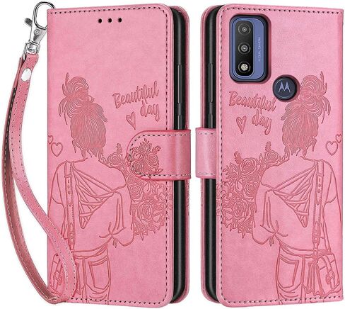 Designed for Motorola Moto G Pure 2021 Case Wallet,Women Flip Folio Cover with Embossed PU Leather Stand Credit Card Holders Slots Wrist Strap Phone Case for Moto G Pure 2021 (Rose Gold Butterfly) in Kuwait