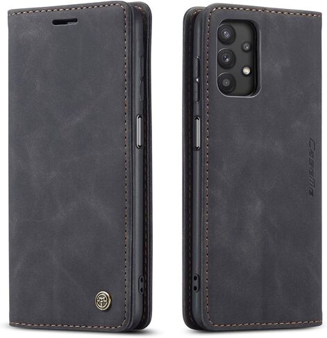 حافظة Kowauri Flip لهاتف Galaxy A32 5G [غير متوافقة مع Galaxy A32 4G]، حافظة محفظة جلدية بتصميم كلاسيكي مع فتحة بطاقة وإغلاق مغناطيسي حافظة قابلة للطي لهاتف Samsung Galaxy A32 5G (أسود) in Kuwait