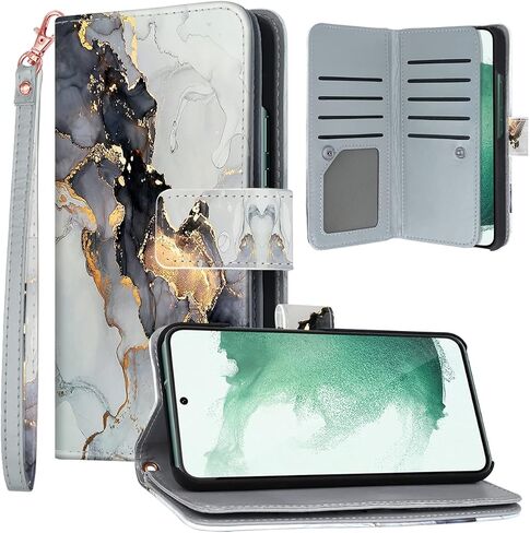 Samsung Galaxy S22 Plus Case, Galaxy S22 Plus Case Wallet, Rose Gold Marble 9 Card Holder PU Leather Detachable Wrist Strap Wallet Case for Women Cover for Samsung Galaxy S22 Plus 5G (6.6 inch) 2022 in Saudi Arabia