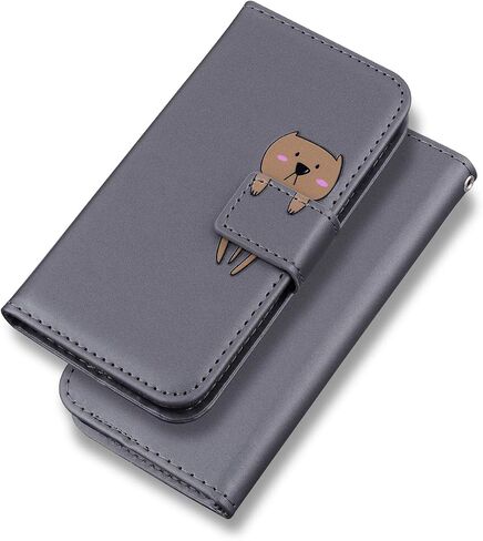 Lovely and Cute Flip Wallet Phone Case for iPhone 15 with Cartoon Animal Pattern,Premium Magnetic PU+TPU Leather for High Protection，Premium Phone Cover for iPhone 15,Gray. in Saudi Arabia