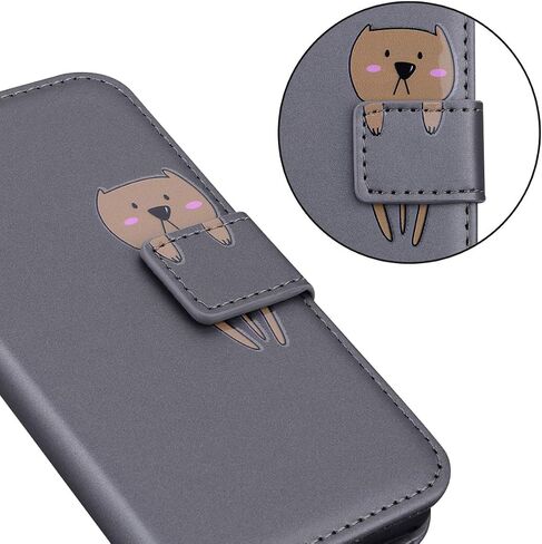 Lovely and Cute Flip Wallet Phone Case for iPhone 15 with Cartoon Animal Pattern,Premium Magnetic PU+TPU Leather for High Protection，Premium Phone Cover for iPhone 15,Gray. in Saudi Arabia